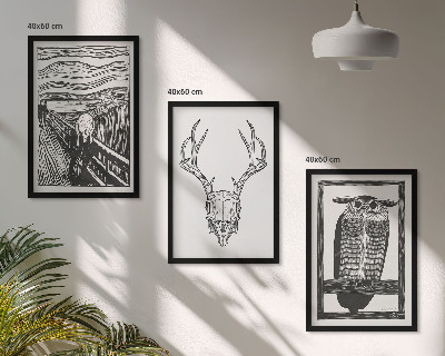 Set di quadri incorniciati Grafica con teschio urlante e gufo