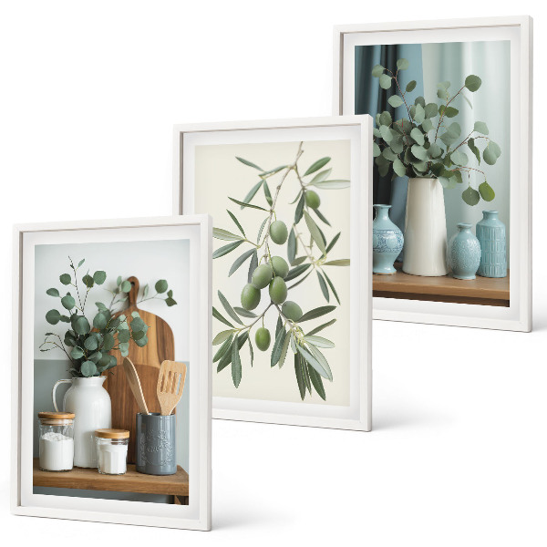 Set di 3 quadri olive verdi eucalipto