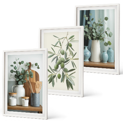 Set di 3 quadri olive verdi eucalipto