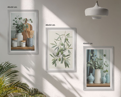 Set di 3 quadri olive verdi eucalipto