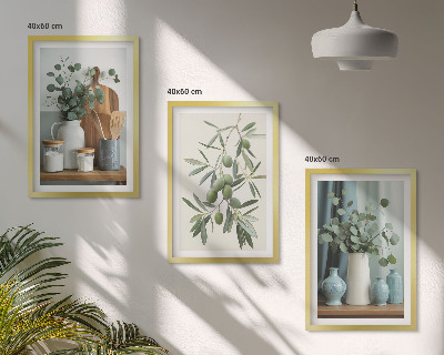 Set di 3 quadri olive verdi eucalipto