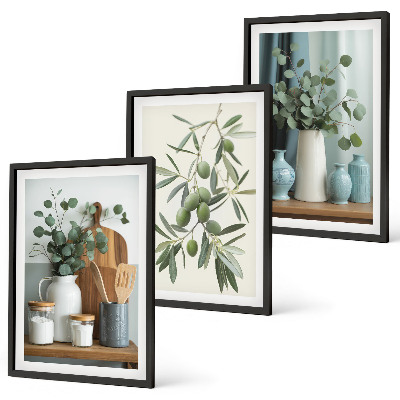 Set di 3 quadri olive verdi eucalipto