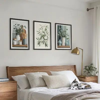 Set di 3 quadri con olive verdi ed eucalipto