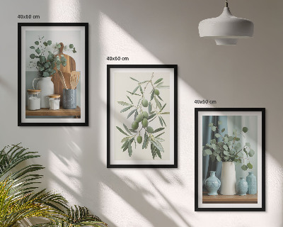 Set di 3 quadri olive verdi eucalipto