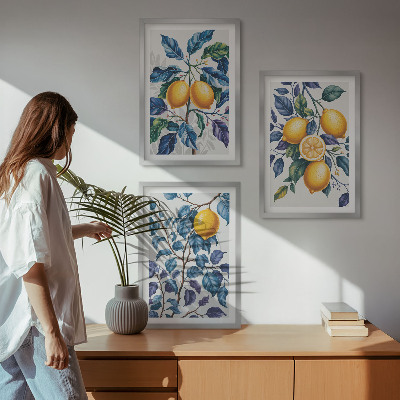 Composizione di quadri Rami di limone con foglie blu