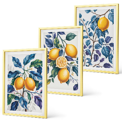 Composizione di quadri Rami di limone con foglie blu