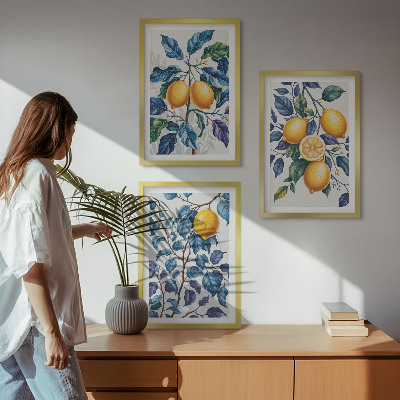 Composizione di quadri Rami di limone con foglie blu