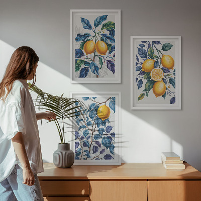 Composizione di quadri Rami di limone con foglie blu