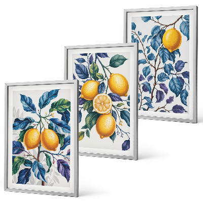 Composizione di quadri Rami di limone con foglie blu