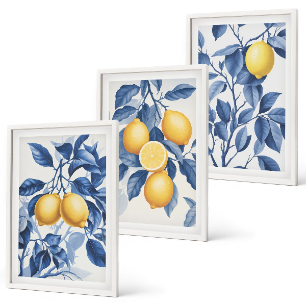 Set di quadri incorniciati Rami di limone con foglie blu