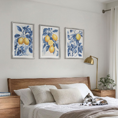 Set di quadri incorniciati Rami di limone con foglie blu