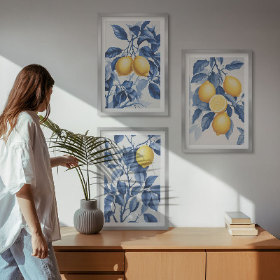 Set di quadri incorniciati Rami di limone con foglie blu