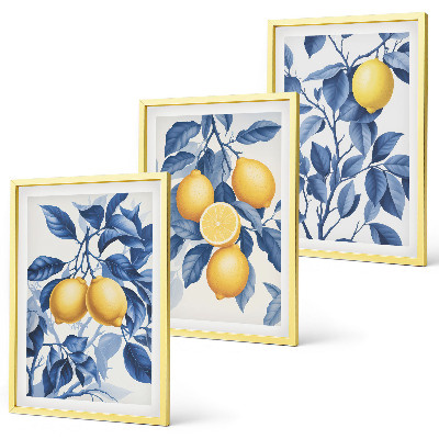 Set di quadri incorniciati Rami di limone con foglie blu