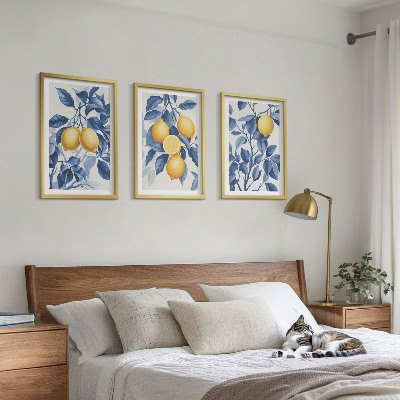 Set di quadri incorniciati Rami di limone con foglie blu