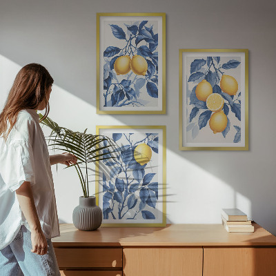 Set di quadri incorniciati Rami di limone con foglie blu