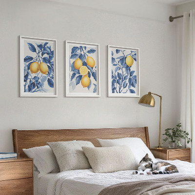 Set di quadri incorniciati Rami di limone con foglie blu
