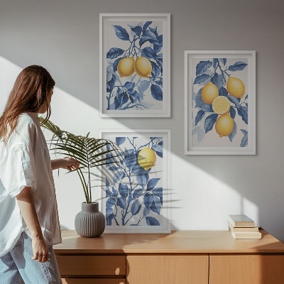 Set di quadri incorniciati Rami di limone con foglie blu