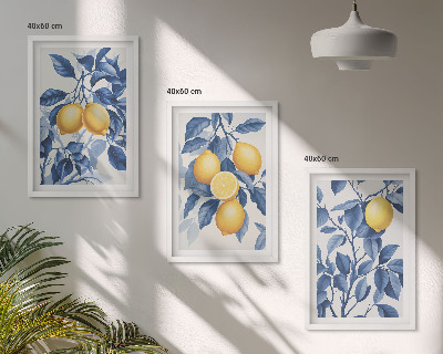 Set di quadri incorniciati Rami di limone con foglie blu