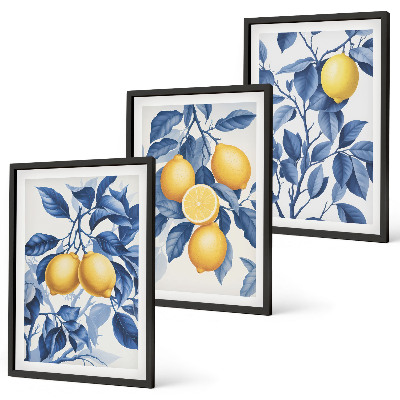 Set di quadri incorniciati Rami di limone con foglie blu