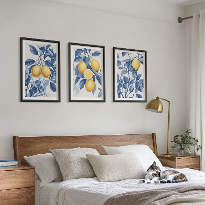 Set di quadri incorniciati Rami di limone con foglie blu