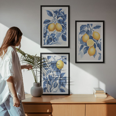 Set di quadri incorniciati Rami di limone con foglie blu