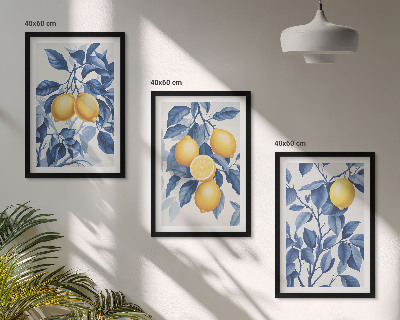 Set di quadri incorniciati Rami di limone con foglie blu