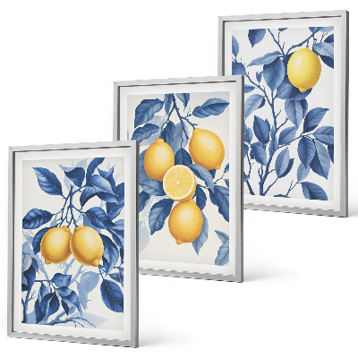Set di quadri incorniciati Rami di limone con foglie blu
