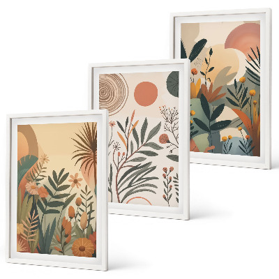 Set di 3 quadri Motivi vegetali in colori tenui