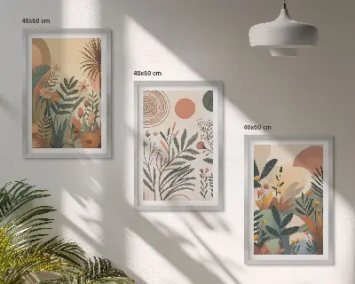 Set di 3 quadri con motivi vegetali in colori tenui