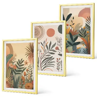 Set di 3 quadri con motivi vegetali in colori tenui
