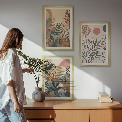 Set di 3 quadri Motivi vegetali in colori tenui