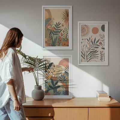 Set di 3 quadri Motivi vegetali in colori tenui
