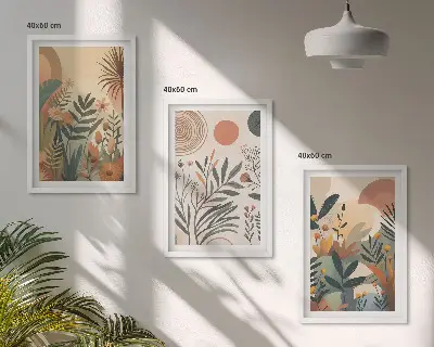 Set di 3 quadri con motivi vegetali in colori tenui