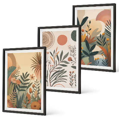 Set di 3 quadri Motivi vegetali in colori tenui