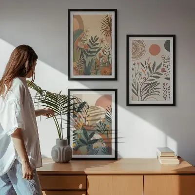 Set di 3 quadri con motivi vegetali in colori tenui