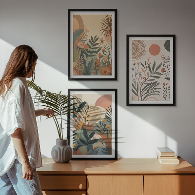 Set di 3 quadri Motivi vegetali in colori tenui