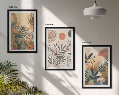 Set di 3 quadri Motivi vegetali in colori tenui
