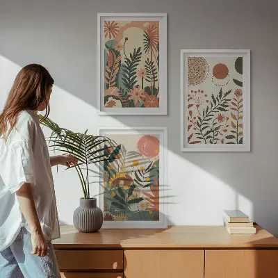 Composizione di quadri con fantasie floreali vintage in tonalità pastello