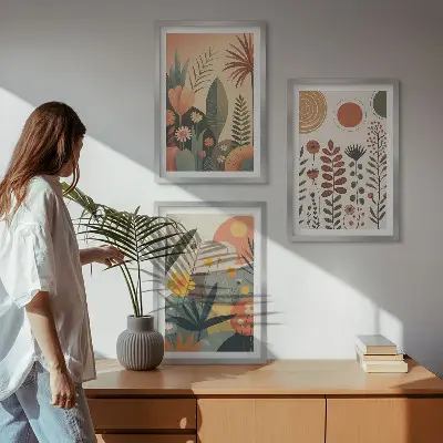 Set di quadri incorniciati motivi vegetali in stile boho ispirati alla natura