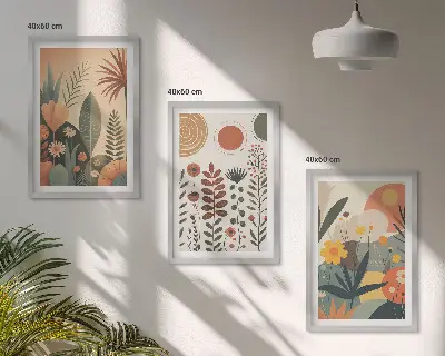Set di quadri incorniciati motivi vegetali in stile boho ispirati alla natura