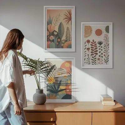 Set di quadri incorniciati motivi vegetali in stile boho ispirati alla natura