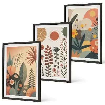 Set di quadri incorniciati motivi vegetali in stile boho ispirati alla natura