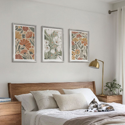 Set di 3 quadri Motivi floreali arancione verde