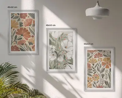 Set di 3 quadri con motivi floreali arancione e verde