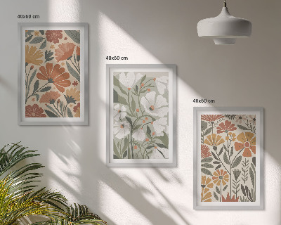Set di 3 quadri Motivi floreali arancione verde