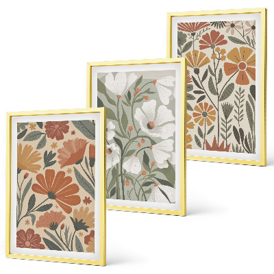 Set di 3 quadri Motivi floreali arancione verde
