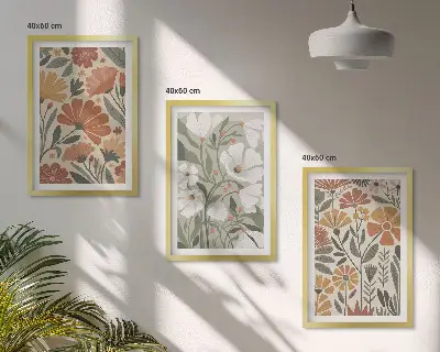 Set di 3 quadri con motivi floreali arancione e verde