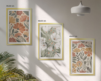 Set di 3 quadri Motivi floreali arancione verde