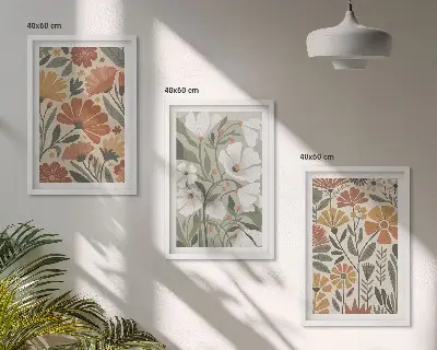 Set di 3 quadri con motivi floreali arancione e verde