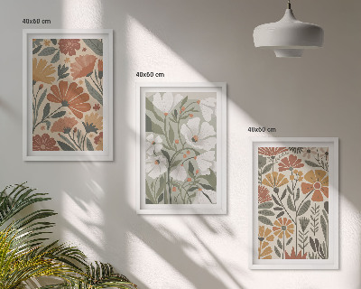 Set di 3 quadri Motivi floreali arancione verde